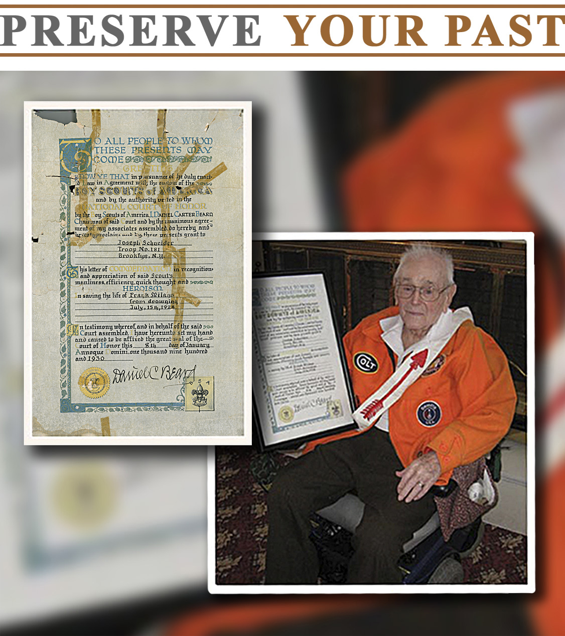 Boy Scout Lifesaving and Meritorious Action Award for saving a man from drowning was carefully restored to be presented to the original recipient on his 95th birthday
