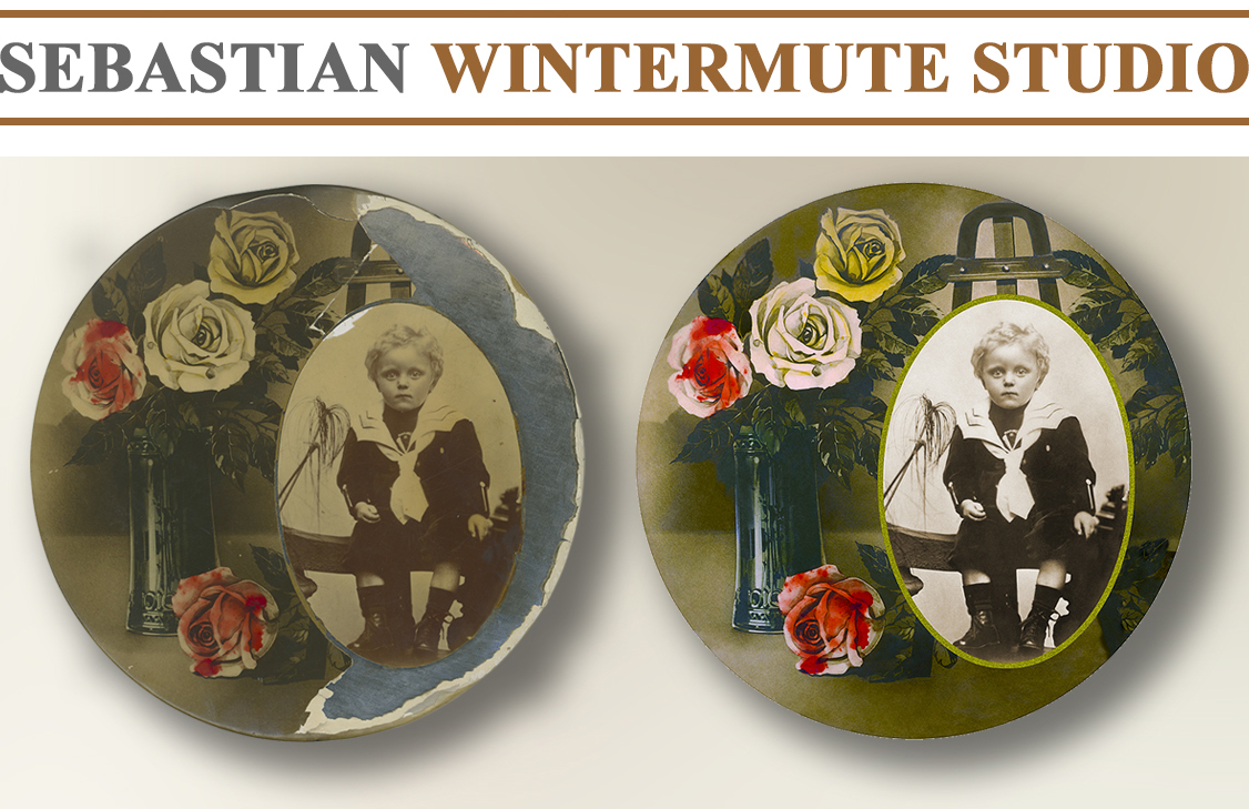 Restoration of a vintage photo medallion. Repair of cracks and replacement of missing parts.