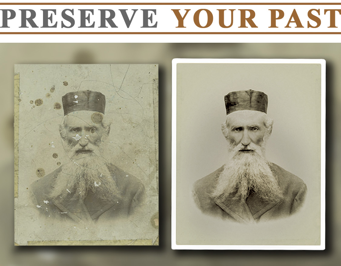 Restoration of a stained and scrated photograph.