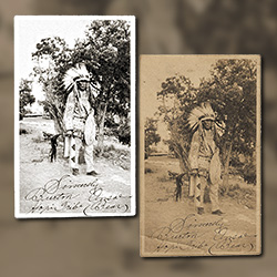 Faded photograph of Hopi Tribe Warrior restored and digitally archived