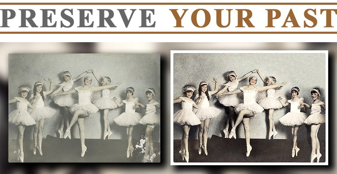 A beautiful photograph of young ballerinas reminiscent of impressionist's paintings was damaged by paint splashes and exposure to dust and cigarette smoke.