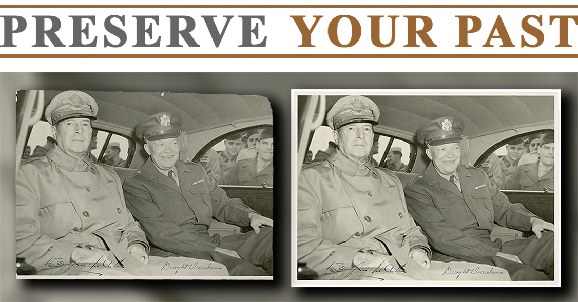 Restoration and reproduction of a historic WWII photograph of General MacArthur and General Eisenhower by Tom Shafer